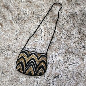 33 East Vintage Beaded Black, Gold, and Silver‎ Striped Crossbody Bag